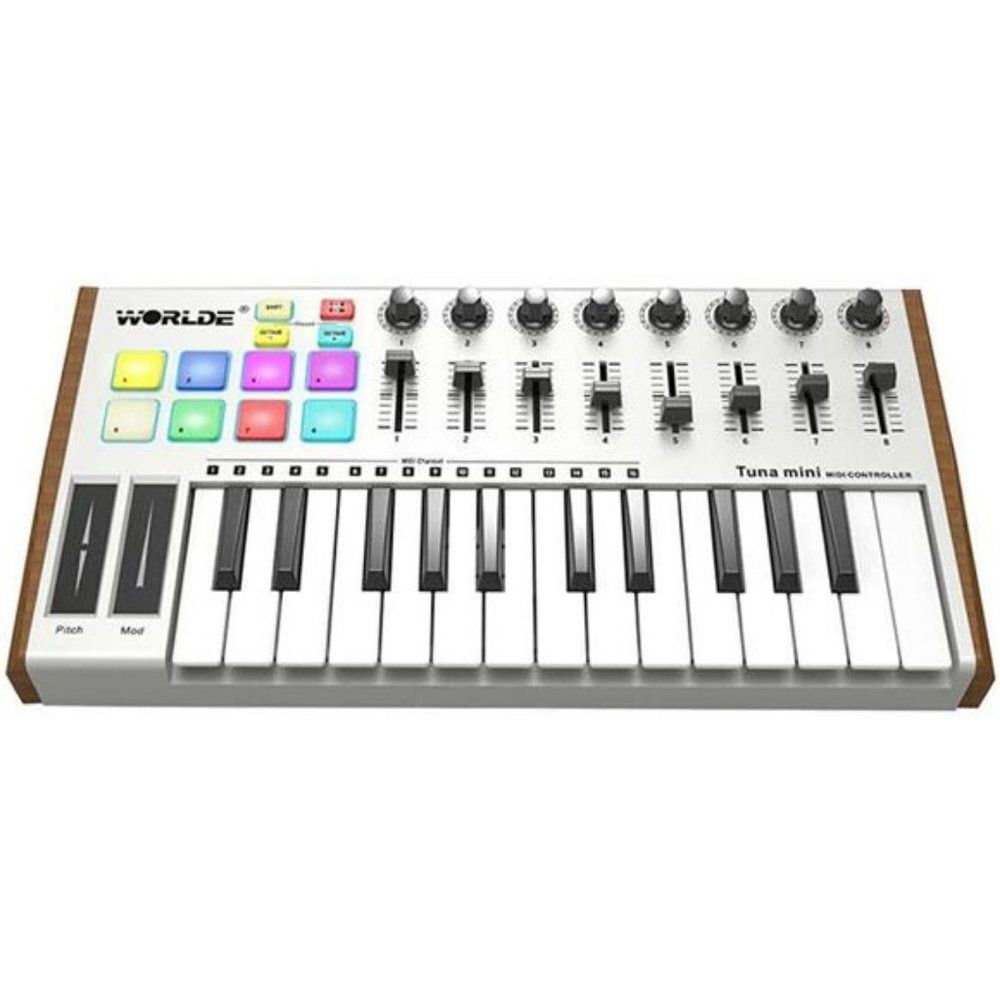 Ultra-Portable 25-Key USB MIDI Keyboard Controller 8 RGB Backlit Trigger Pads